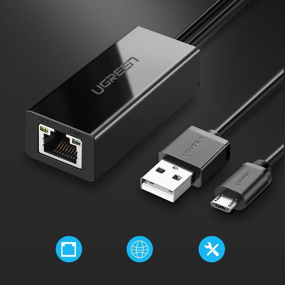 Externer Netzwerkadapter für Chromecast, Ugreen microUSB, 100Mbps, 1m, Schwarz