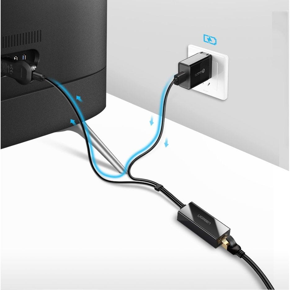 Externer Netzwerkadapter für Chromecast, Ugreen microUSB, 100Mbps, 1m, Schwarz