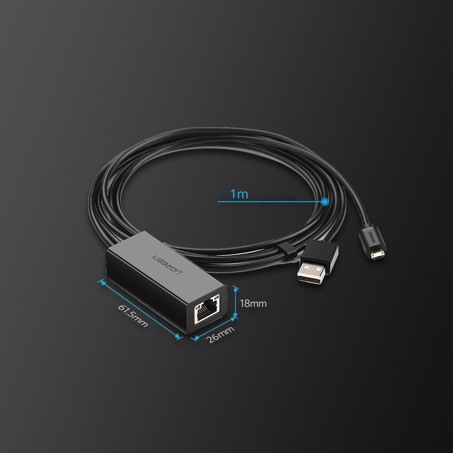 Externer Netzwerkadapter für Chromecast, Ugreen microUSB, 100Mbps, 1m, Schwarz