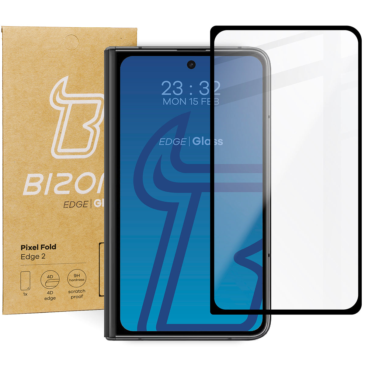 Gehärtetes Glas Bizon Glass Edge 2 für Pixel Fold, Schwarz