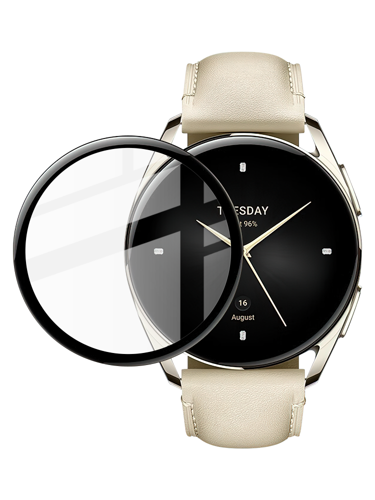 Gehärtetes Glas Bizon Glass Edge für Xiaomi Watch S2 42 mm, Schwarz
