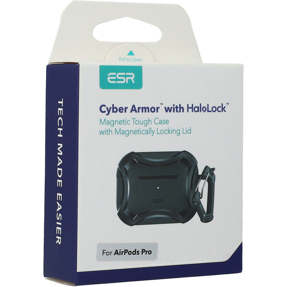Schutzhülle ESR Cyber Armor Halolock mit MagSafe für Apple AirPods Pro 1 / 2, Schwarz