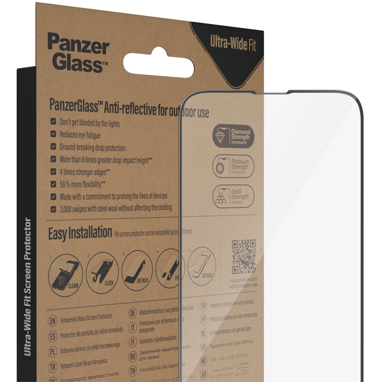 Gehärtetes Glas für das gesamte Display PanzerGlass Ultra-Wide Fit Anti-reflective + EasyAligner für iPhone 14 / 13 Pro / 13, schwarzer Rahmen