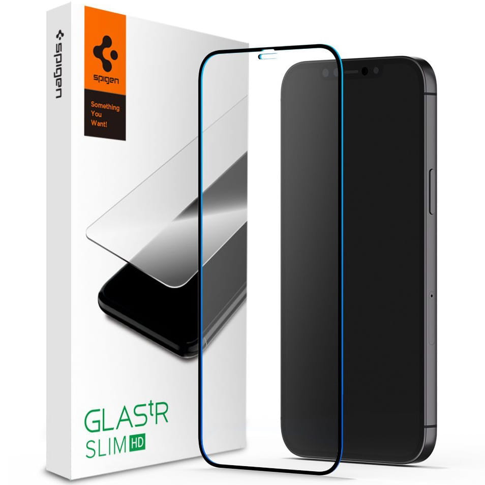 Glas für die Schutzhülle Spigen Glas.tR Slim FC iPhone 12 Mini schwarzer Rahmen