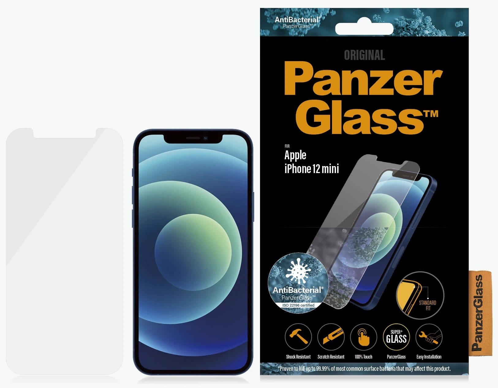 Antibakterielle Glas PanzerGlass Standard Fit für iPhone 12 Mini, Transparent