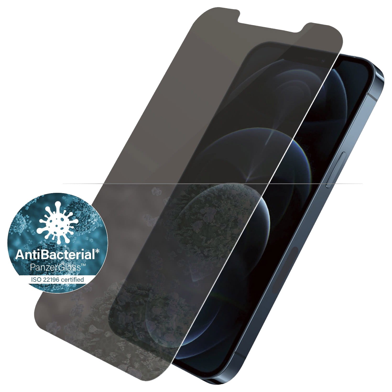 Antibakterielles Glas PanzerGlass Standard Fit Privacy Filter für iPhone 12 Pro Max, abgedunkelt