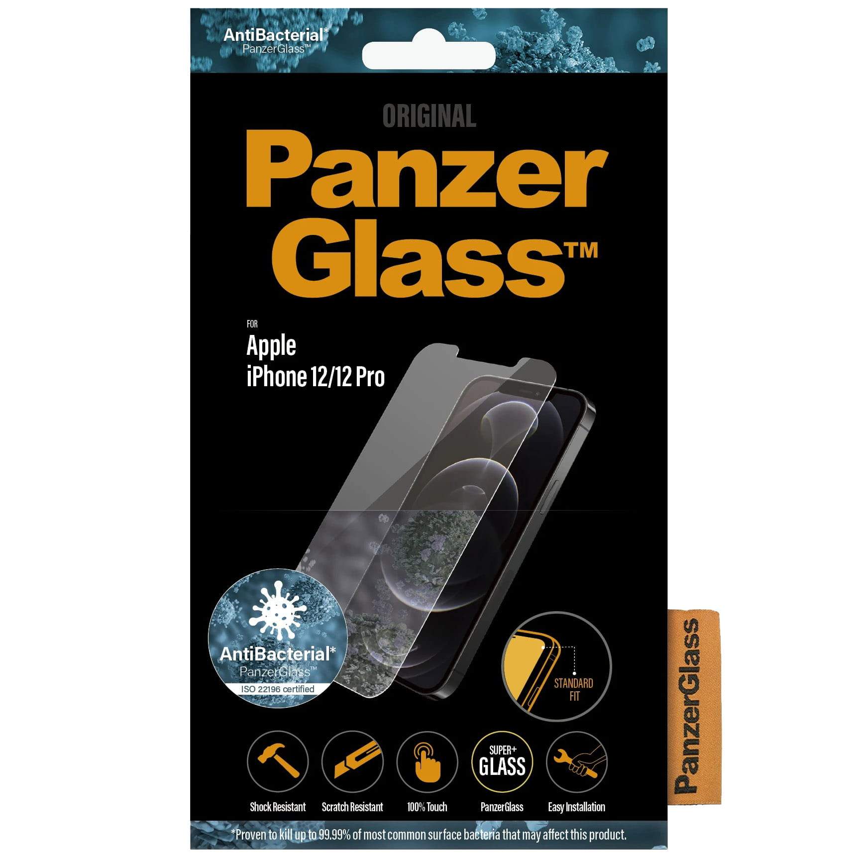 Antibakterielles Glas PanzerGlass Standard Fit Super+ für iPhone 12 / 12 Pro, Transparent