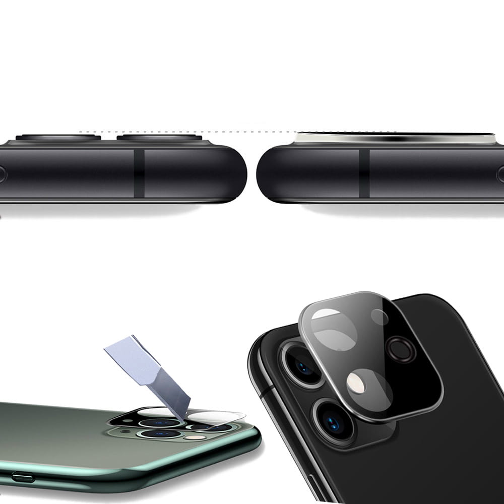 Gehärtetes Glas Bizon Glass Edge CF - 2 Stück + Kameraschutz für iPhone 11, schwarzer Rahmen