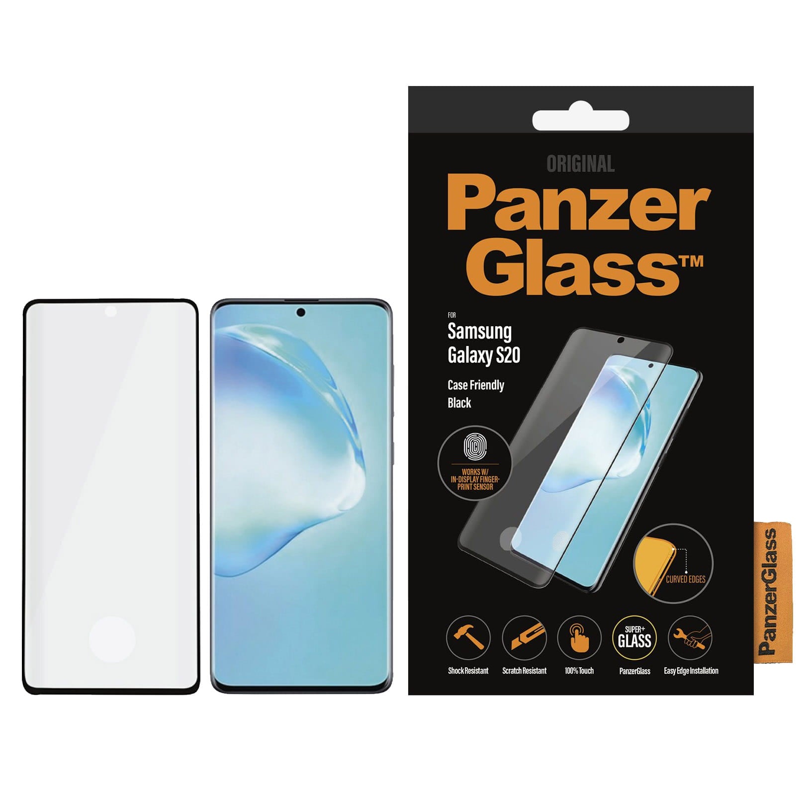Glas für die Schutzhülle Panzerglass Case Friendly CE Galaxy S20, schwarzer Rahmen