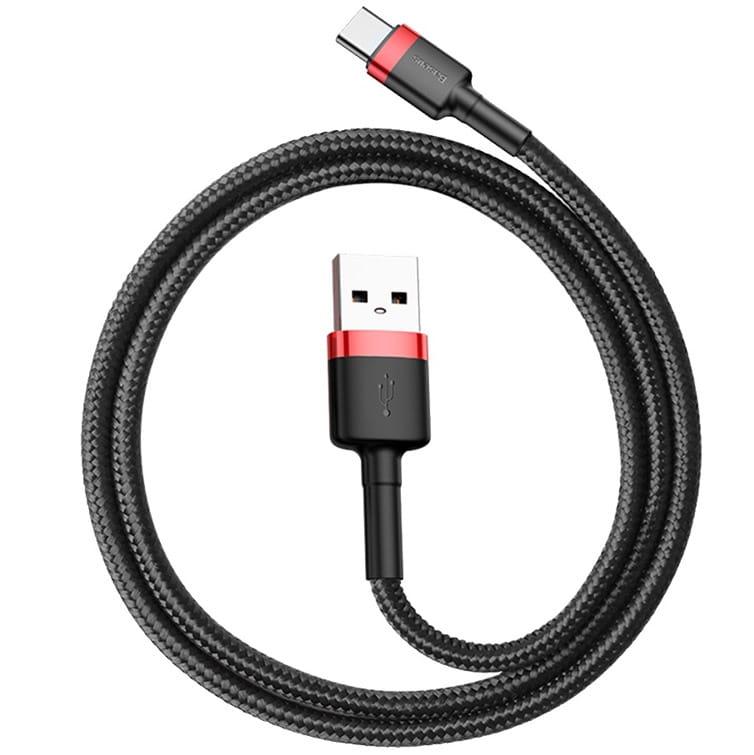 Kabel Baseus Cafule 3A USB-A für USB-C 0,5m, Schwarz-Rot