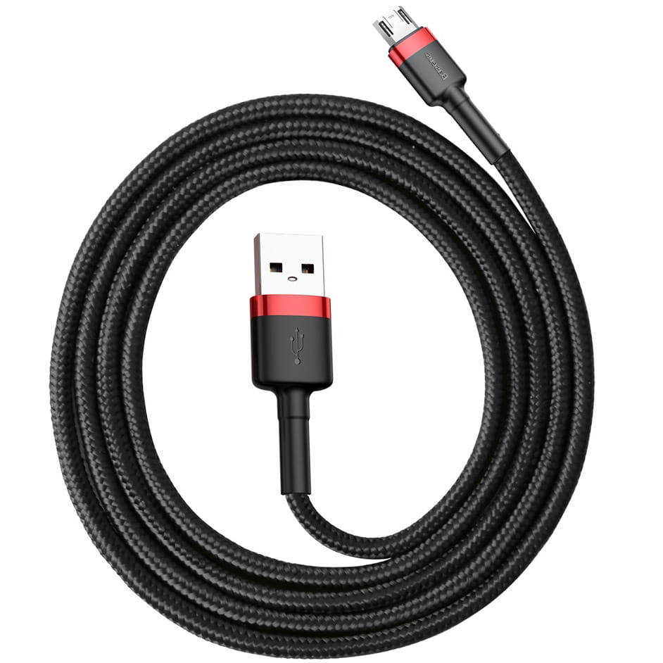Kabel Baseus Cafule 2.4A USB-A für microUSB 1m, Schwarz-Rot