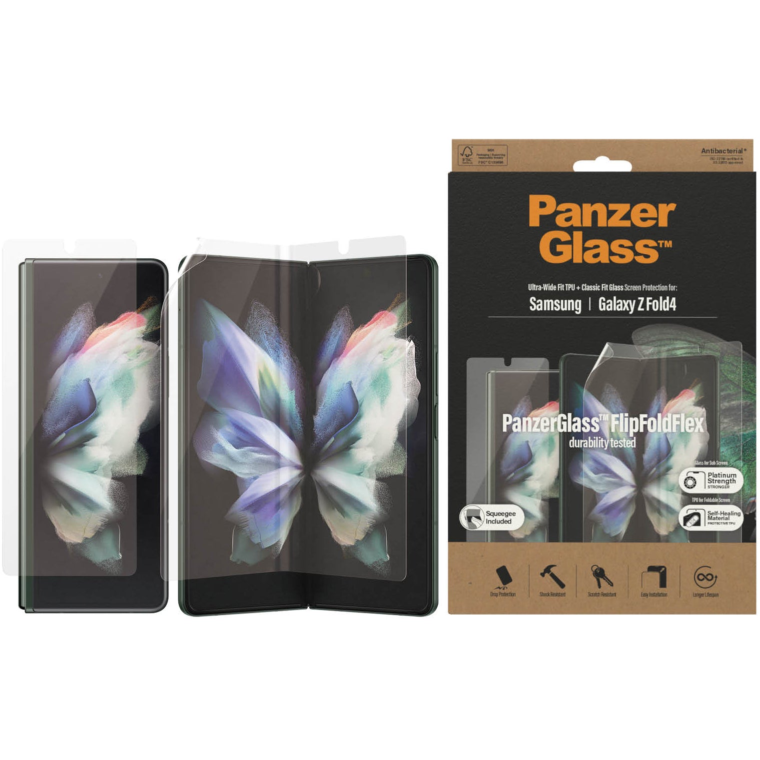 Set aus Folie PanzerGlass Ultra-Wide Fit TPU und gehärtetem Glas Classic Fit Glass für Galaxy Z Fold4