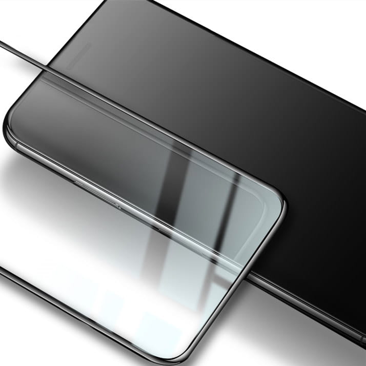 Gehärtetes Glas Bizon Glass Edge - 2 Stück + Kameraschutz für Oppo A12, schwarzer Rahmen