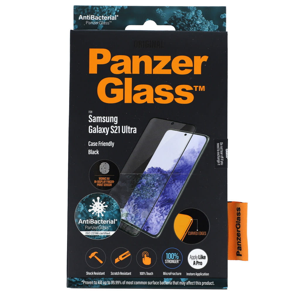 Antibakterielle Glas für die Schutzhülle Panzerglass Case Friendly CE Like A Pro, Galaxy S21 Ultra 5G, schwarzer Rahmen
