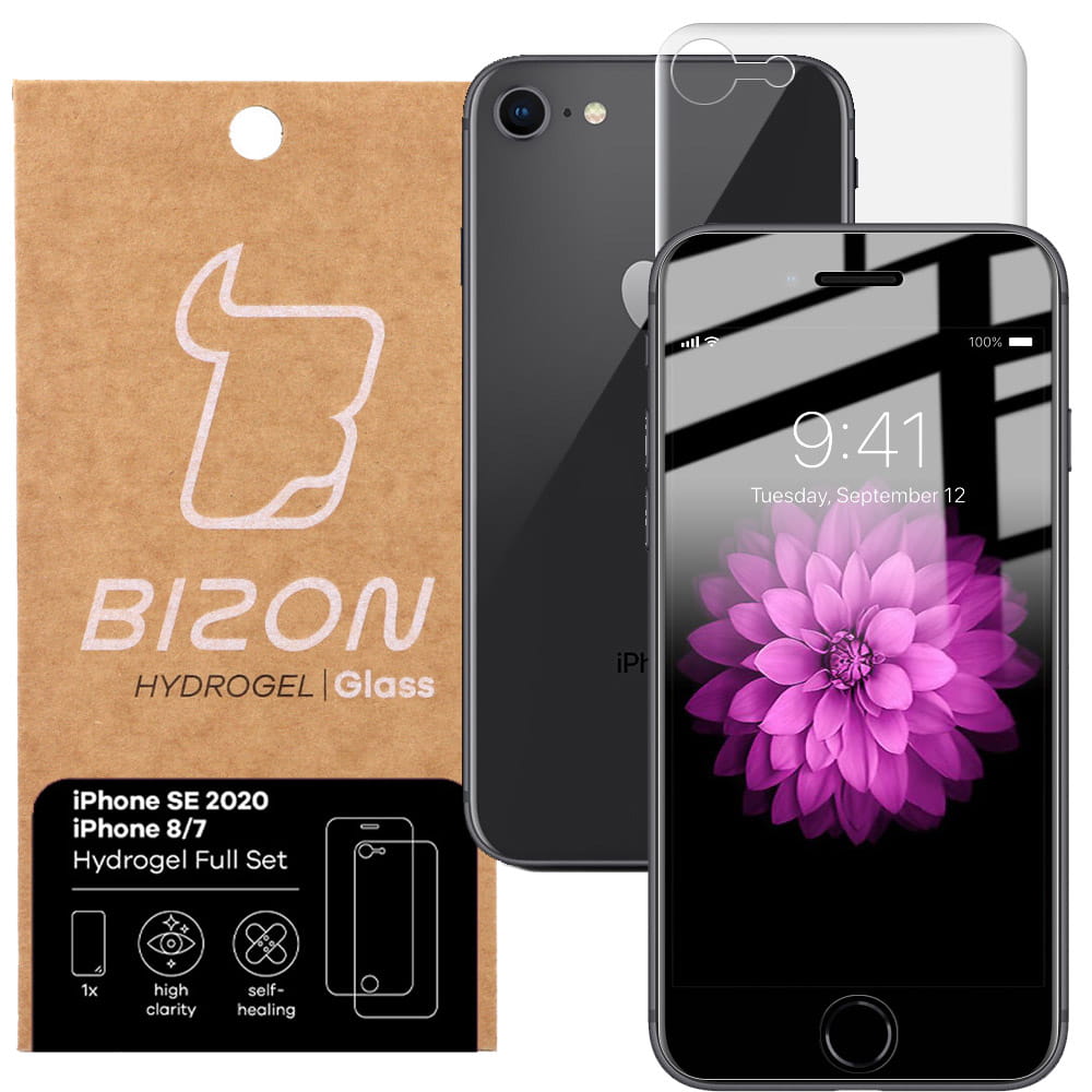Hydrogel Folie für Display und Rückseite Bizon Glass, iPhone SE 2022/2020 / 8 / 7, 2 Stück