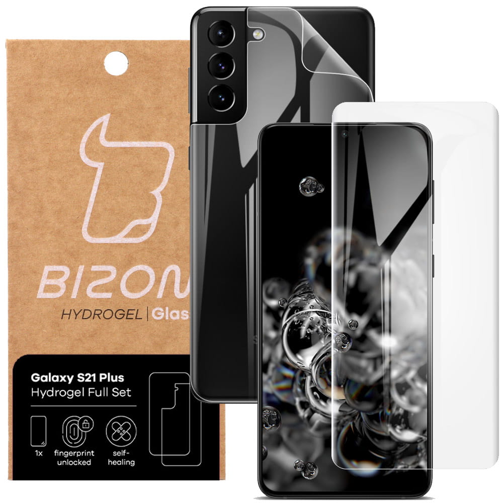 Hydrogel Folie für Display und Rückseite Bizon Glass, Galaxy S21 Plus, 2 Stück