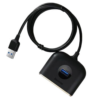 Baseus Square round, USB-A auf 3xUSB-A und MicroUSB Adapter, schwarz