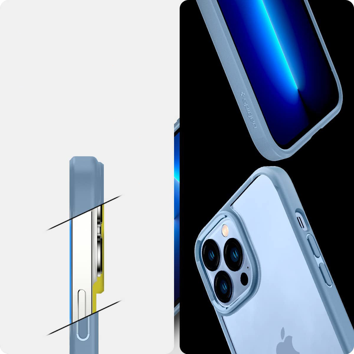 Schutzhülle Spigen Ultra Hybrid für iPhone 13 Pro, Transparent/Blau
