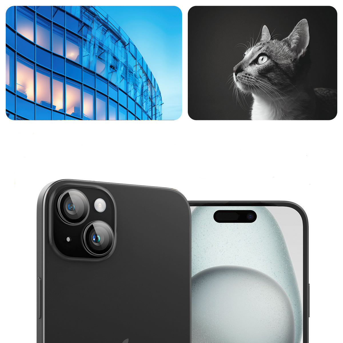 Glas für iPhone 15/15 Plus/14/14 Plus, für die Kamera, Spigen Glas.tR Ez Fit Optik Pro 2-Pack, Schwarz-Transparent