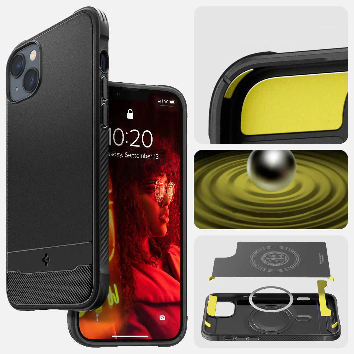 Schutzhülle Spigen Rugged Armor Mag mit MagSafe für iPhone 14, mattes Schwarz