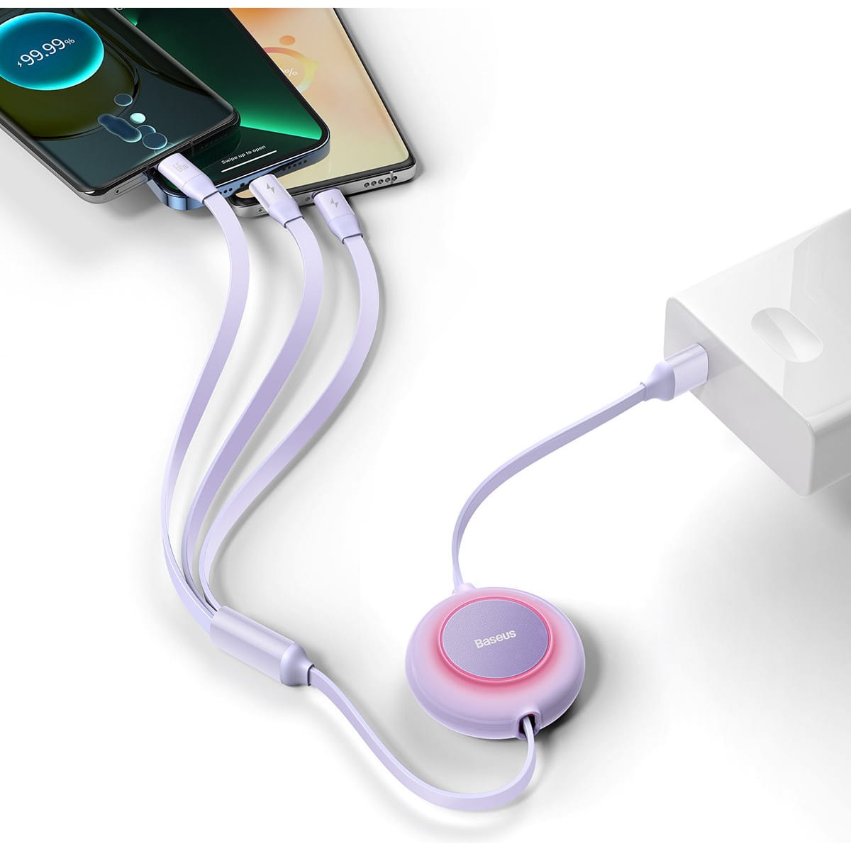 Kabel Baseus Bright Mirror 2 USB-A für Lightning / USB-C / MicroUSB 1,1 m, 66 W, Violet