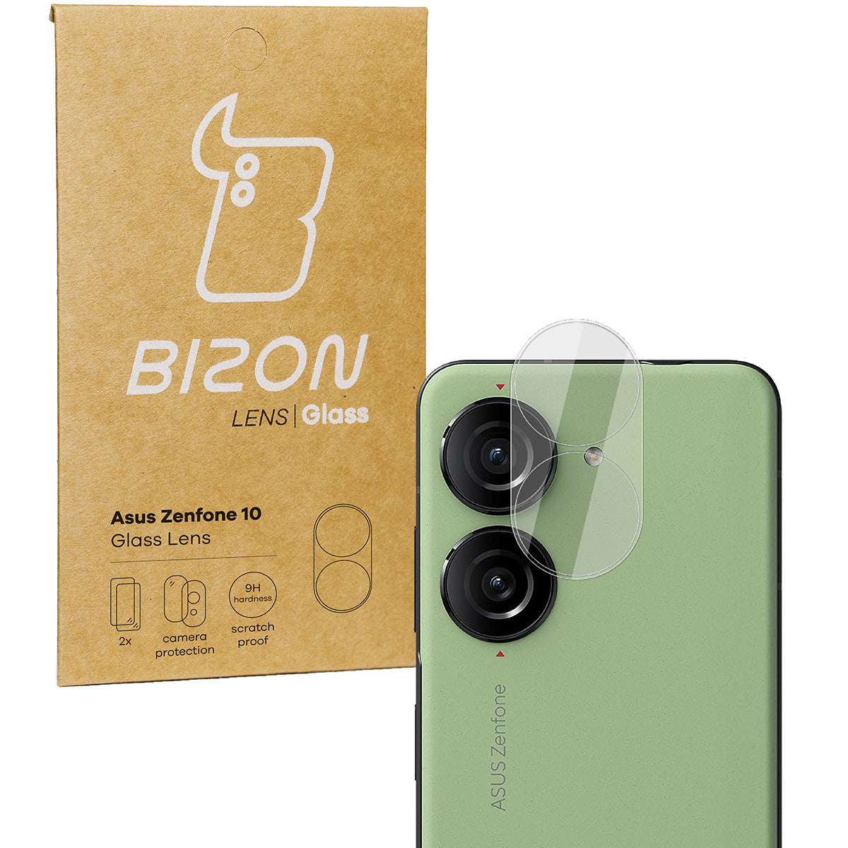Gehärtetes Glas für die Kamera Bizon Glass Lens für Asus Zenfone 10, 2 Stück