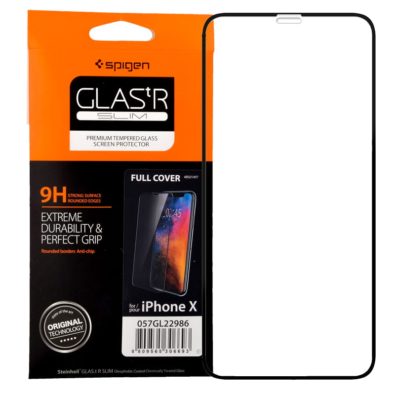Glas für die Schutzhülle Spigen Glas.tR Slim FC iPhone 11 Pro/ Xs/ X schwarzer Rahmen