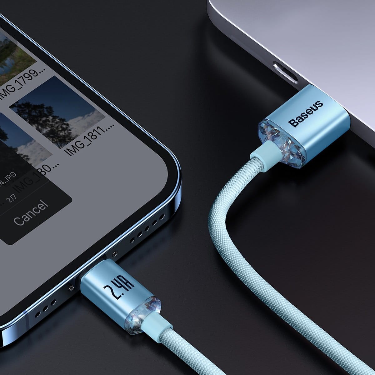 Kabel Baseus Crystal Shine 20W 2,4A USB-A für Lightning 1,2M, Hellblau