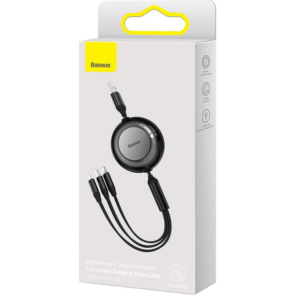Kabel Baseus Bright Mirror 2 USB-A für Lightning / USB-C / MicroUSB 1,1 m, Schwarz