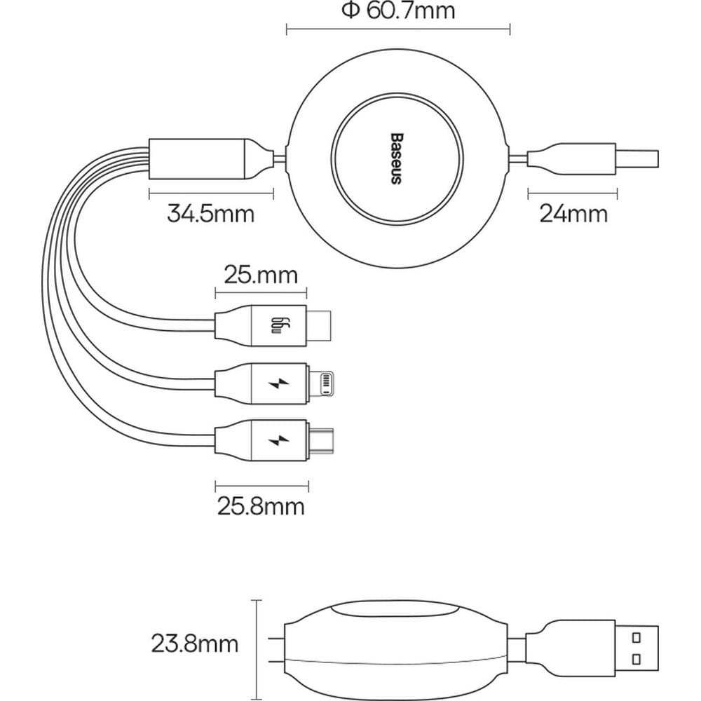 Kabel Baseus Bright Mirror 2 USB-A für Lightning / USB-C / MicroUSB 1,1 m, 66 W, Grün