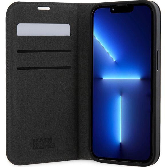 Schutzhülle Karl Lagerfeld Bookcase Monogram Saffiano für iPhone 14 Pro, Schwarz