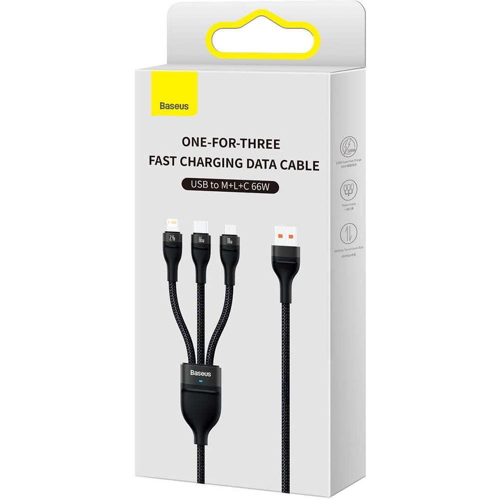 Kabel Baseus Flash Series II 3in1 USB-A für USB-C/ Lighning/ MicroUSB, Schwarz