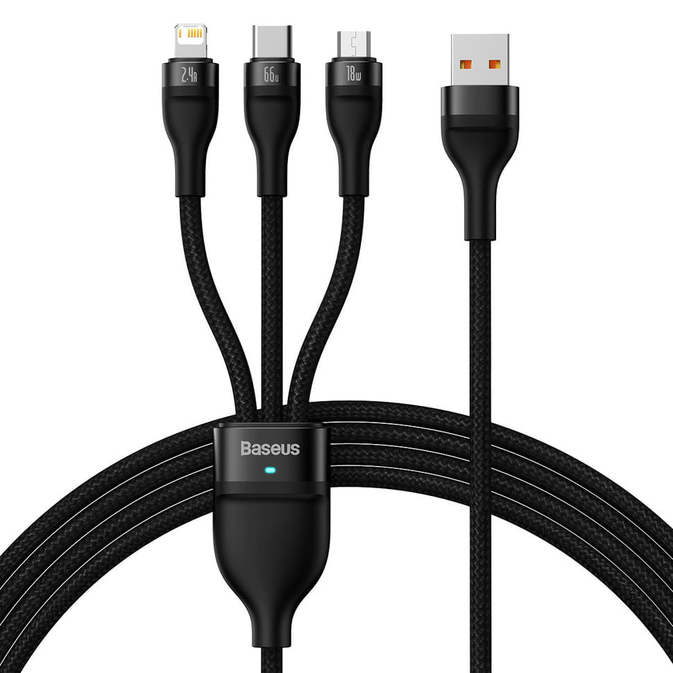 Kabel Baseus Flash Series II 3in1 USB-A für USB-C/ Lighning/ MicroUSB, Schwarz