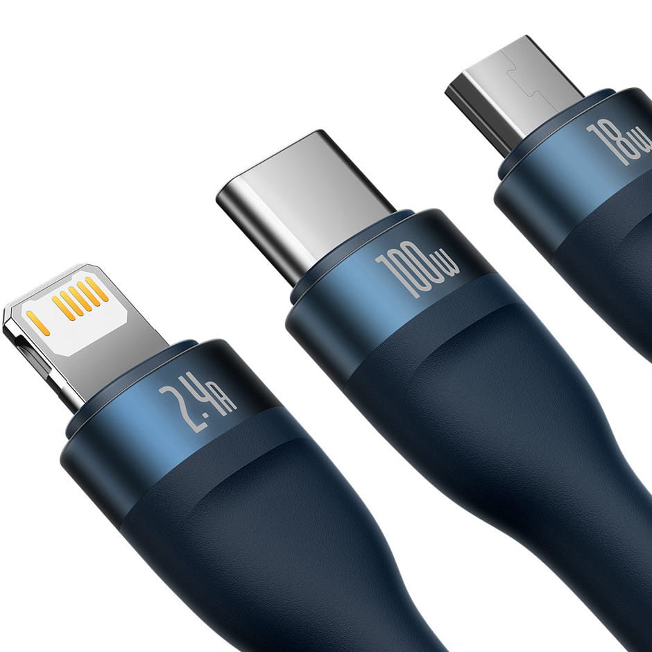 Kabel Baseus Flash Series II 3in1 USB-A für USB-C/ Lighning/ MicroUSB, 1,2M, 100 W, Schwarz