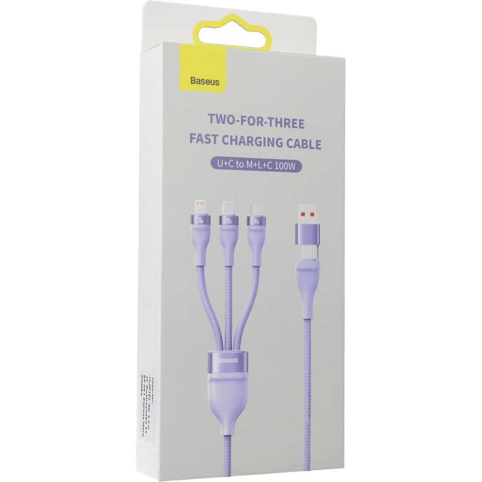 Kabel Baseus Flash Series II 3in1 USB-C/USB-A für USB-C/ Lighning/ MicroUSB, lila