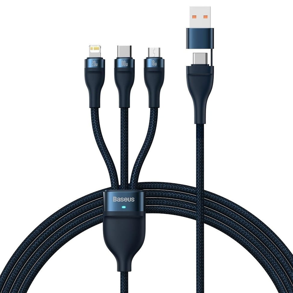 Kabel Baseus Flash Series II 3in1 USB-C/USB-A für USB-C/ Lighning/ MicroUSB, dunkelblau