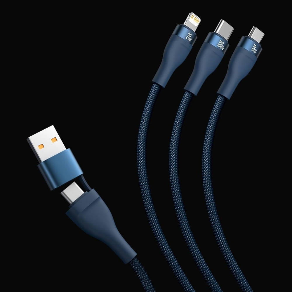 Kabel Baseus Flash Series II 3in1 USB-C/USB-A für USB-C/ Lighning/ MicroUSB, dunkelblau