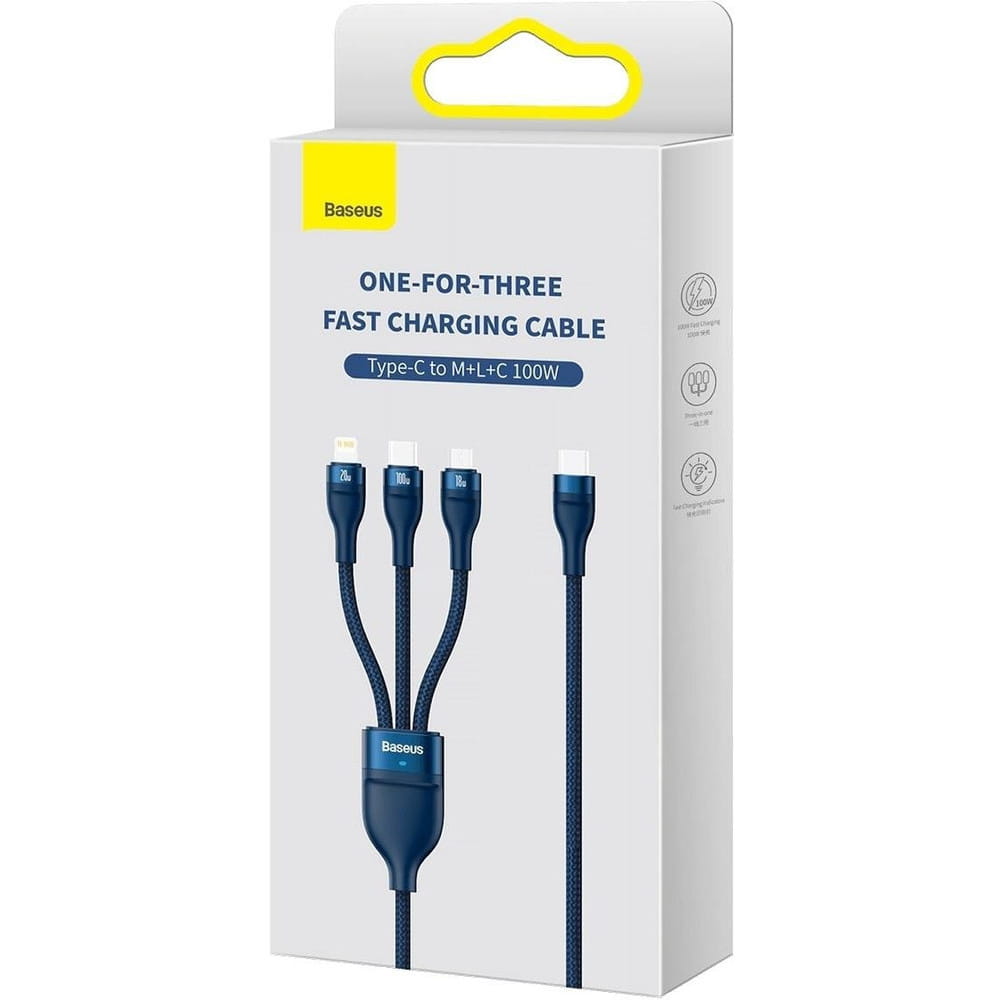 Kabel Baseus Flash Series II 3in1 USB-C für USB-C/ Lighning/ MicroUSB, dunkelblau