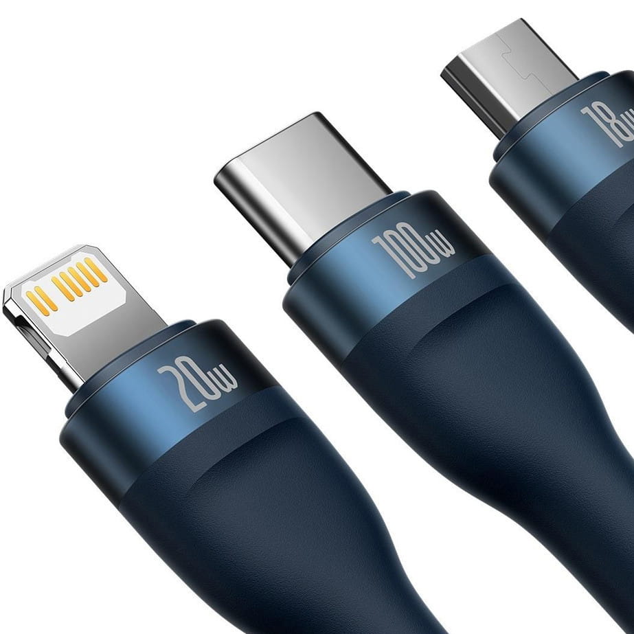 Kabel Baseus Flash Series II 3in1 USB-C für USB-C/ Lighning/ MicroUSB, dunkelblau
