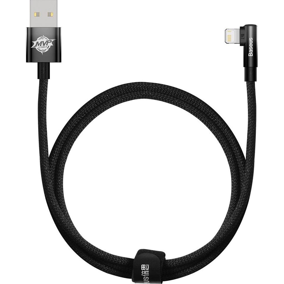 Kabel Baseus MVP 2 Elbow 2,4A USB-A für Lightning 1m, Schwarz