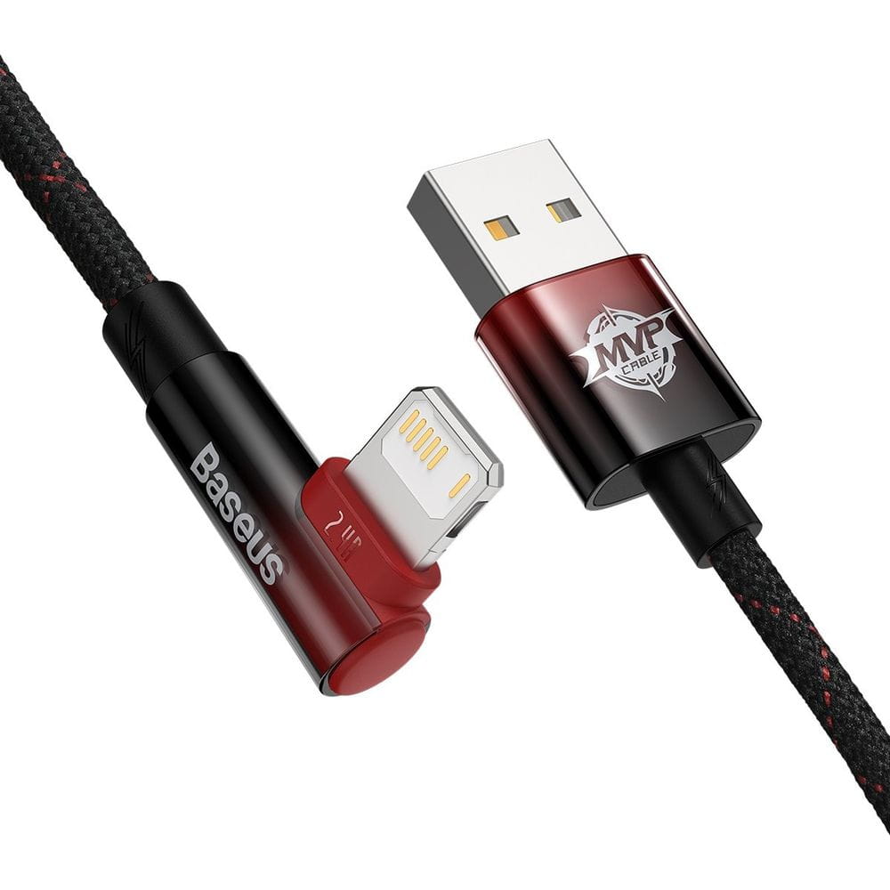 Kabel Baseus MVP 2 Elbow 2,4A USB-A für Lightning 1m, Schwarz/Rot