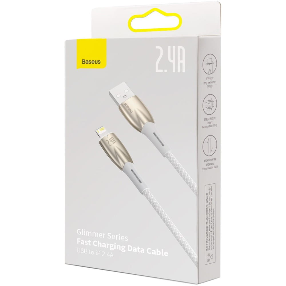 Kabel Baseus Glimmer Series USB-A zu Lightning 2,4A, 480 MB/s , 1m, Weiss