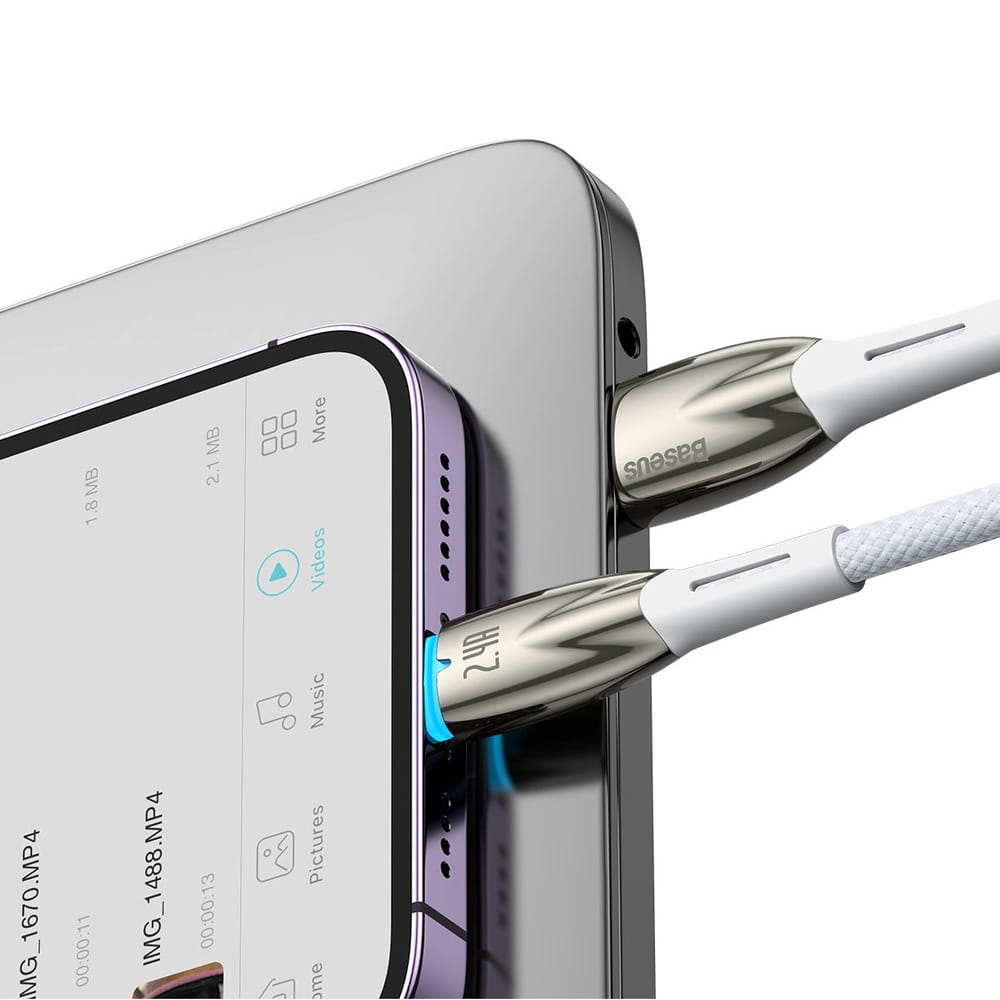 Kabel Baseus Glimmer Series USB-A zu Lightning 2,4A, 480 MB/s , 1m, Weiss