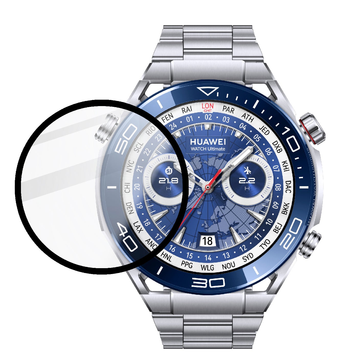 Hybridglas Bizon Glass Watch Edge Hybrid für Huawei Watch Ultimate, Schwarz