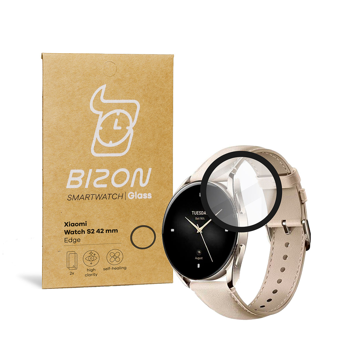 Gehärtetes Glas Bizon Glass Edge für Xiaomi Watch S2 42 mm, Schwarz