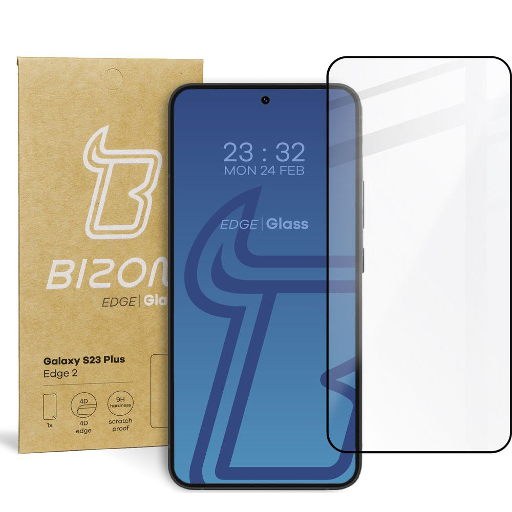 Gehärtetes Glas Bizon Glass Edge 2 für Galaxy S23 Plus, schwarz