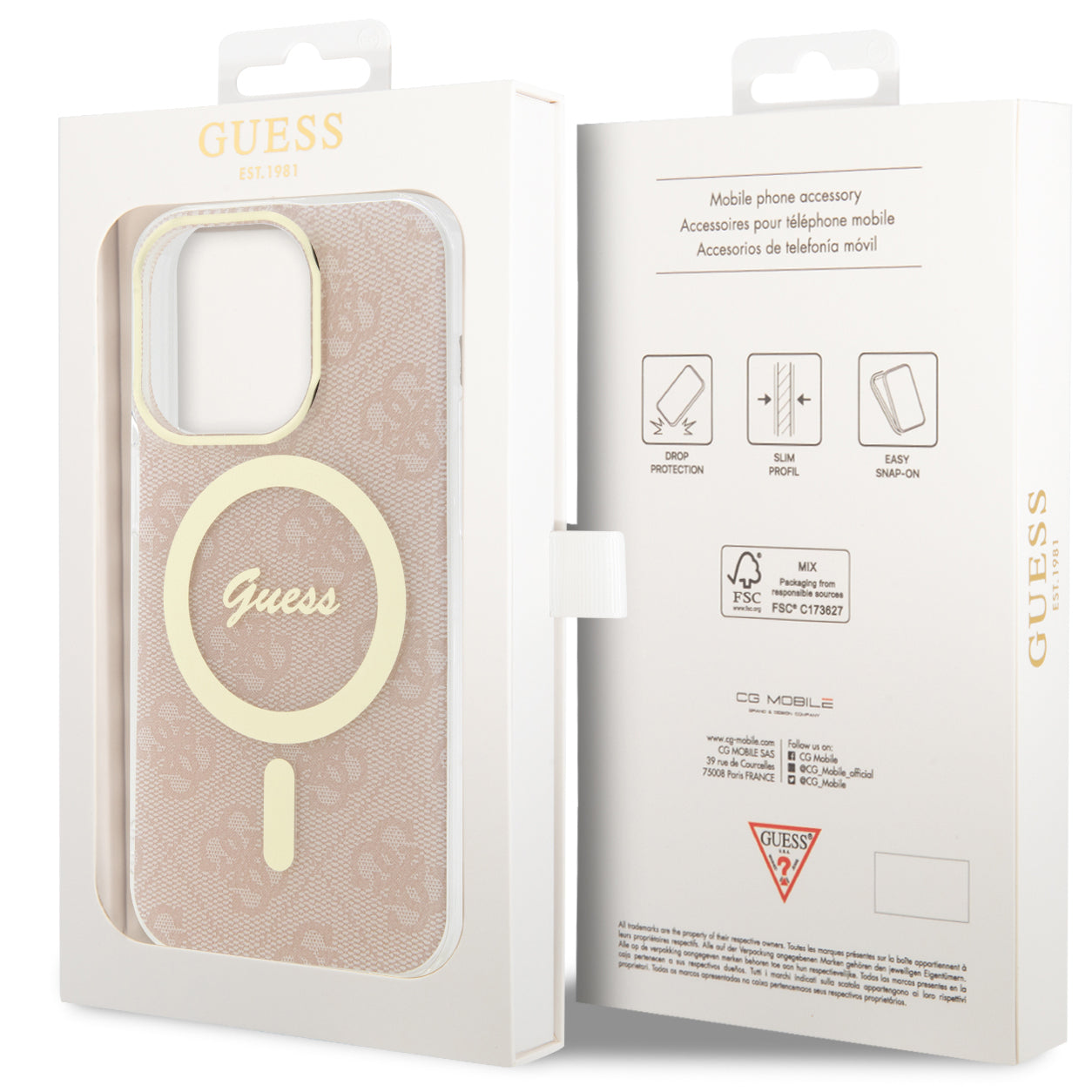 Guess Hardcase 4G MagSafe Tasche für iPhone 14 Pro, rosa