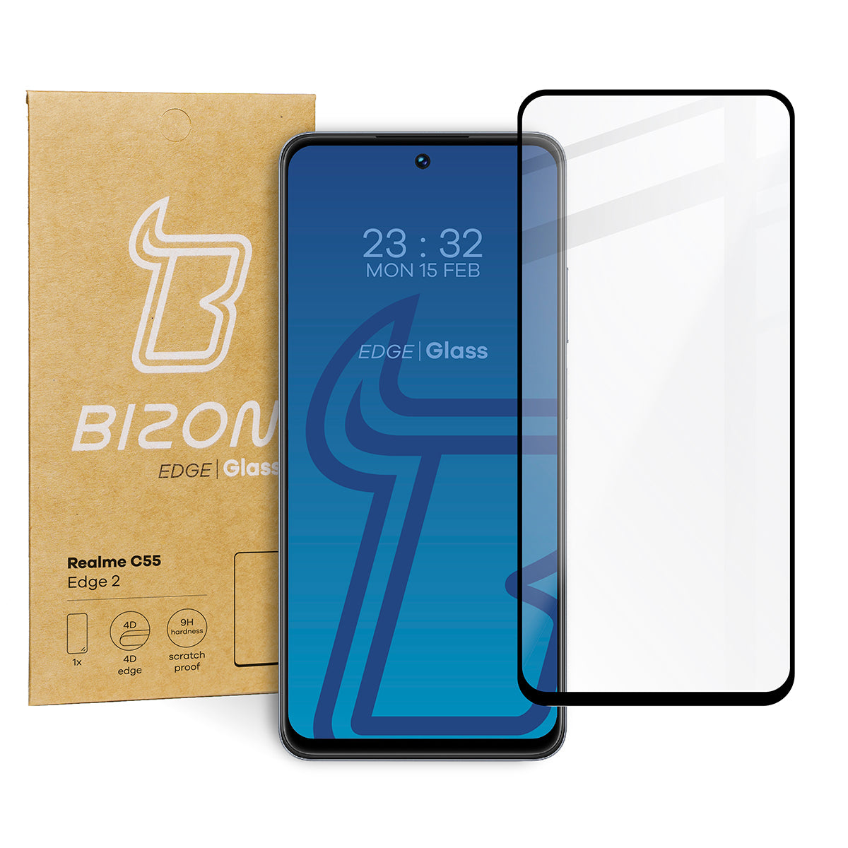 Gehärtetes Glas Bizon Glass Edge 2 für Realme C55 / OnePlus Nord CE 3 Lite, Schwarz