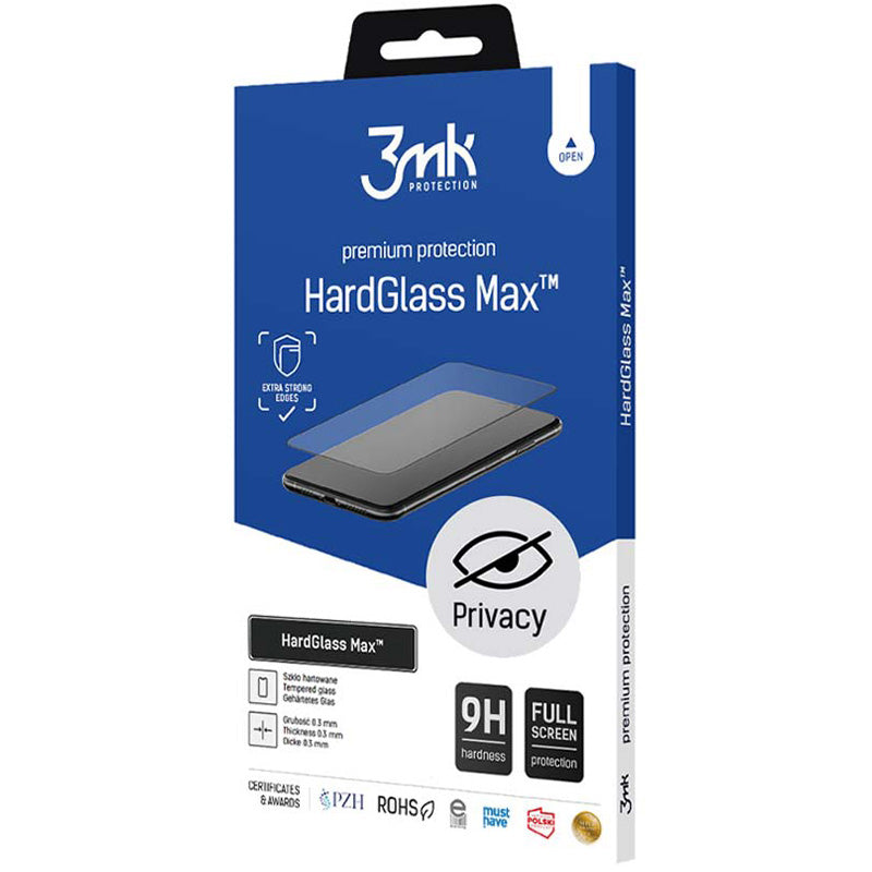 Gehärtetes Glas 3mk HardGlass Max Privacy für iPhone 13/13 Pro/14, Schwarzer Rahmen