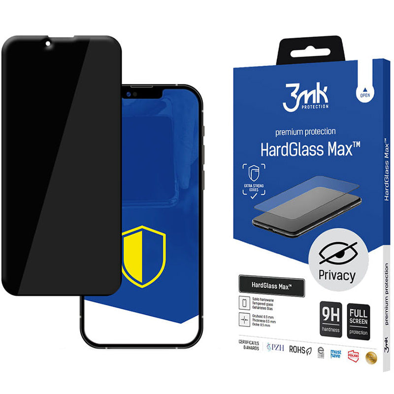 Gehärtetes Glas 3mk HardGlass Max Privacy für iPhone 13/13 Pro/14, Schwarzer Rahmen